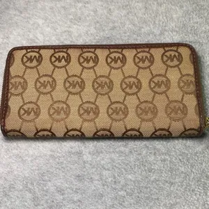 Michael Kors Tote Bag Purse Womens Large Tan Brown Signature Monogram Wallet Set thumbnail 12