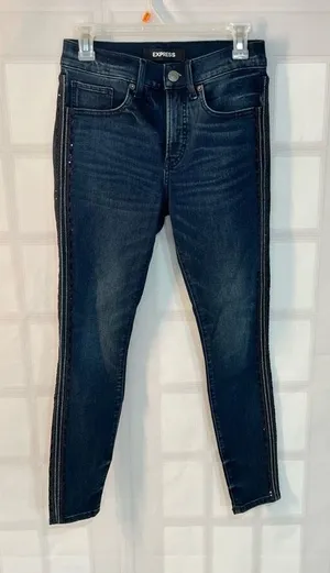🔥🔥 5/$25 sale 🔥🔥 Express Blue Mid Rise Stretch Whisker Ankle Jegging Side Detail thumbnail 1