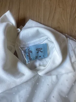 Women's White Cowl Neck Sweater with Swiss Dot Tulle Overlay thumbnail 3