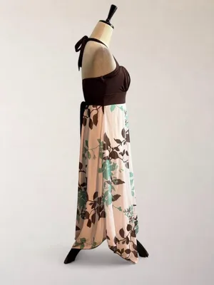 Speechless Floral Halter Handkerchief Maxi Dress Brown Aqua Size L thumbnail 3