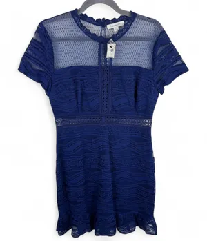 Francesca's Navy Blue‎ Lace Mesh Sheer Yoke Mini Dress NWT Size Large thumbnail 1