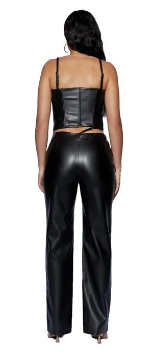 Meshki Zarsa Wide Leg Mid Rise Faux Vegan Leather Pants Going Out Minimalist thumbnail 2