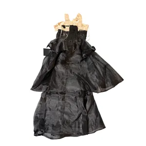 NWT Lulus Size XS Black Tiered Organza Midi Dress Contrast Bow Cocktail Dress thumbnail 6