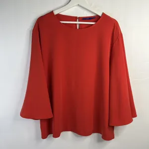 Apt. 9 XL Blouse Bell Sleeve Keyhole Back Stretch Career Red Flowy Holiday thumbnail 3