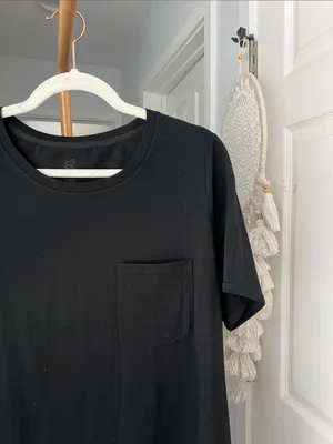 WoolX Lexie Black Relaxed T-Shirt Dress Pocket Sz Large $160 thumbnail 2
