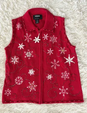Studio Joy Christmas Vest Womens PM‎ Petite/Medium Red Snowflake Knit Holiday thumbnail 1