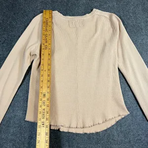 We The Free Free People Tan Waffle Knit Thermal‎ Long Sleeve Lettuce Hem Top M thumbnail 11
