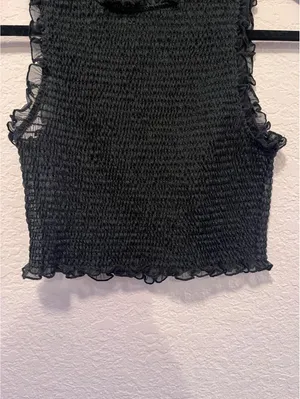 Zara Black‎ Smocked Sleeveless Ruffle Trim Crop Top thumbnail 6