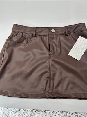 Brown Faux Leather Mini Skirt waist 28 length 13 thumbnail 3