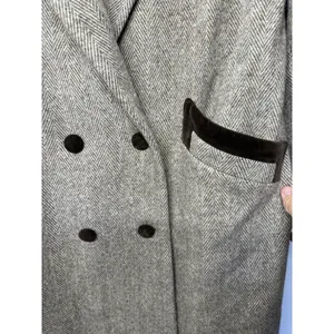 Vintage Noble Fashion Wool Coat Women’s | Herringbone Tweed Long Overcoat thumbnail 8