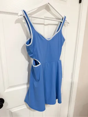 Old Navy PowerSoft Tennis Pickleball Dress L Blue Cutout Built In Shorts thumbnail 9