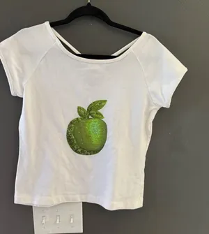 Mendocino White Sequin Green Apple Graphic Baby‎ Tee Criss Cross Back XL thumbnail 1