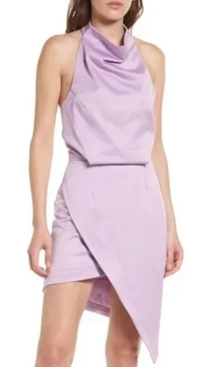 Elliatt Asymmetric Satin Cocktail Midi Women's Dress Lilac Size Small thumbnail 1