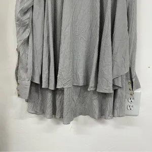 Free People Grey & White Striped Ruffled Tiered Long Sleeve Blouse Womens S Top thumbnail 6