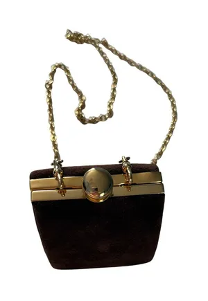 Inge Christopher Purse Clutch Crossbody Bag Small Faux Suede Gold Chain thumbnail 1