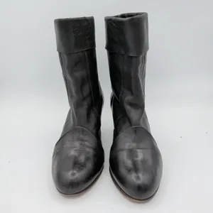 Coclico Black Leather‎ Mid-Calf Boots Block Heel Fold-Over Cuff Spain 37.5 7-7.5 thumbnail 3