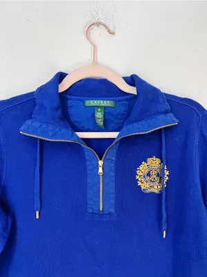 Lauren Ralph Lauren Blue Cable Knit Sweater Women's M 100% Cotton Logo Preppy thumbnail 5