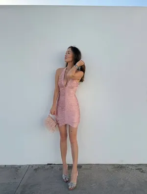 Zara Sleeveless Pink Halter Fringe Bodycon Mini Evening Dress thumbnail 9