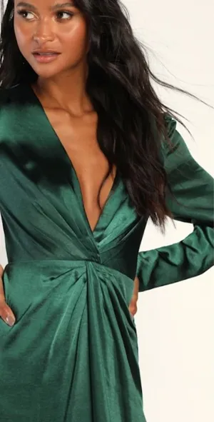 LULU's Sexy Elegant Prom Wedding Bridesmaid Mother of the Bride Satin Gown thumbnail 1