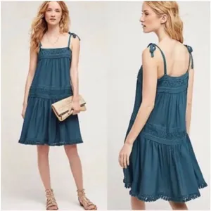 Anthropologie Floreat Senna Fringe Teal Dress Size Small thumbnail 2