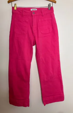 Luvamia Denim Pants Womens Size S Hot Pink Excellent Straight Leg Patch Pockets thumbnail 1