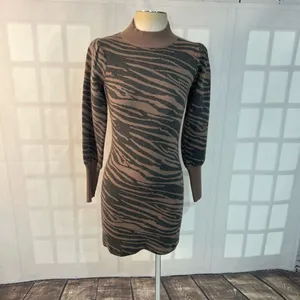 Heartloom Brown Black Animal Print Bishop Long Sleeve Sweater Dress Size XS thumbnail 3