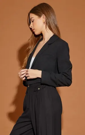 NWT Abercrombie & Fitch 100% linen black One Button Cropped Blazer size S thumbnail 1