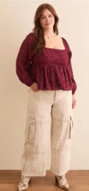Arula Charli Mocha Ivory Stripe Cargo Pants NWT 2X thumbnail 1