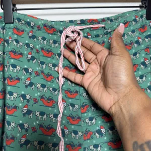Roller Rabbit Women Cotton Pajama Pants L Green Christmas Elephant Sleigh Pocket thumbnail 2