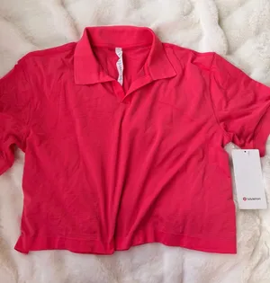 lululemon athletica Bright Pink Crop Polo Top thumbnail 1