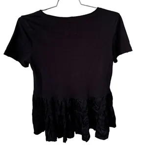 Anthropologie Maeve Black V-neck Louisa Tiered Peasant Babydoll Tee Shirt Top XS thumbnail 4