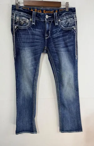 Rock Revival Jeans Coe Bootcut Embellished Women's 29 Blue Denim Y2K Cotton thumbnail 1