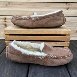 Tan UGG Ansley Slippers Seude Fuzzy Slip On Shoes Moccasins thumbnail 3