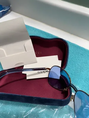 Gucci Gold Frame Blue Lenses Authentic Sunglasses thumbnail 8