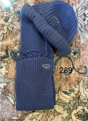 Vintage IZOD Lacoste Knit Scarf Hat Combo 100% Orlon Blue 80s Made USA thumbnail 1