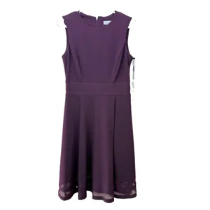NWT Calvin Klein Purple Mesh Illusion Hem‎ Fit Flare Stretch Sleeveless Dress 6 thumbnail 5