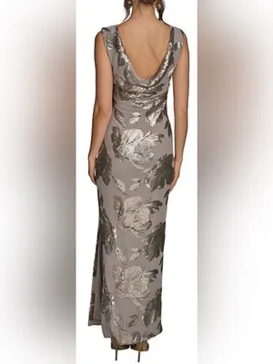 NEW Donna Karan Sequin Floral Sleeveless Dark Clay Gown Sz 10 thumbnail 2