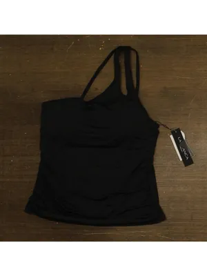 NWT La Blanca Island Goddess One Shoulder Keyhole Tankini Swim Top Black 14 thumbnail 4
