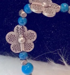 New- bohemian flower bracelet with blue beads adjustable thumbnail 1