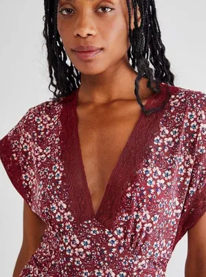 Free People Sweet Talker Lace Mini Dress Size XS Burgundy Floral 90s Grunge Boho thumbnail 7