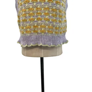 Mango Knit Sweater Vest Scallop Hem Pastel‎ Purple Yellow Size Small thumbnail 6