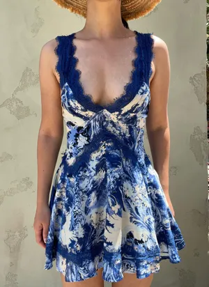 low back lace coastal granddaughter blue beach beachy summer print dress thumbnail 1
