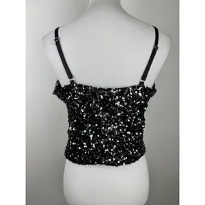 Sequin Corset Bustier Top Underwire Adjustable Straps Black Silver M Size M thumbnail 3