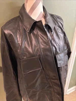 Zara Black Faux Leather Military-Style Field Jacket thumbnail 2