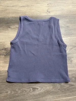 Madewell Purple and Tan Waffle Knit Scoop Neck Tank thumbnail 2