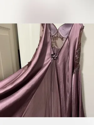 Lace Appliqué Satin Chemise in Mauve thumbnail 3