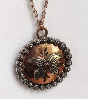 Betsey Johnson Copper Vintage Floral Medallion Necklace 18" thumbnail 2