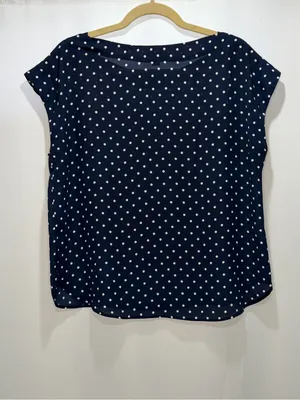 Ann Taylor Navy Blue and White Polka Dot Blouse Size Medium thumbnail 2