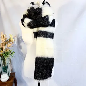 Kate Spade New York Brushed Stripe Oblong Scarf Black Ivory w/ Metal Spade 💛 thumbnail 5