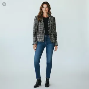 Silkland Black Cream Tweed Plaid Silk Suit Jacket blazer Old Money classic thumbnail 4